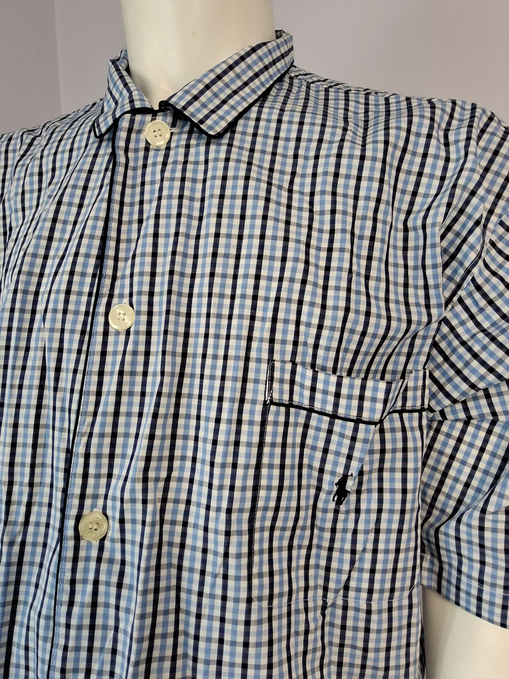 Polo Ralph Lauren Men's Blue White Black Check Woven Cotton Button-Up Pocket L